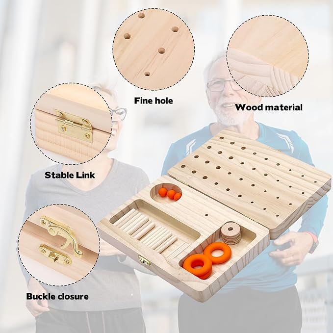 Wooden Pegboard Hand Therapy Tool, 36-Hole Finger Exercise Board with Pegs for Adults, Occupational Therapy & Rehabilitation to Improve Fine Motor Skills