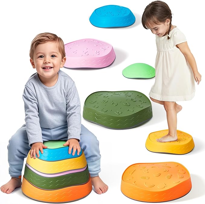 VEVOR Balance Stepping Stones for Kids, 6 PCS, Up to 220 lbs, Non-Slip Toddlers Sensory Stepping Stones, Obstacle Course Coordination Game Toys Indoor or Outdoor Play for Children Aged 3 4 5 6 7 8+