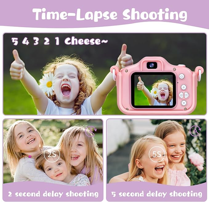 X5 Kids Digital Camera, Pink, Unisex, 32GB SD Card, 8X Digital Zoom, Auto Focus, Cute Frames, Film Filters, Easy to Use, Durable Design