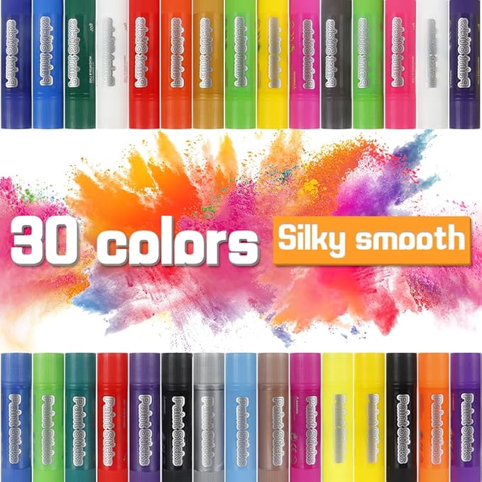 30 Colors Solid Tempera Paint Sticks, Washable Paint Sticks for Kids, Quick Drying,Non-toxic,Idel for Kids and Students