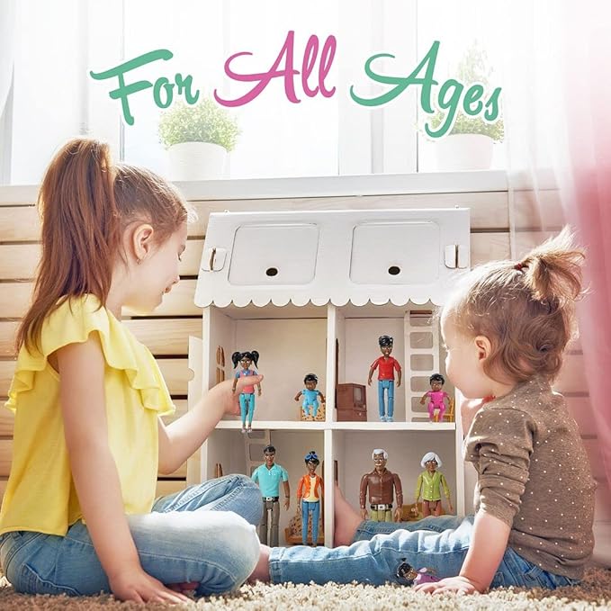 Beverly Hills Doll Collection Sweet Li'l Family African American Dollhouse People Set of 9 Action Figure Set - Grandpa, Grandma, Mom, Dad, Sister, Brother, Toddler, Twin Boy & Girl
