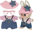 17cm Clothes Set (NO Doll) 4PC Set Hat Glasses Overalls for 17cm Accessories Suit, Doll Clothing for Trendy Blind Box，Cute Clothes for LBB Doll Dress up Unique Style,Free Combination (Pink)