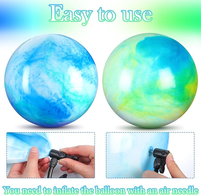 Deekin 2 Pcs 15 Inch 18 Inch Marbleized Bouncy Balls Large Inflatable Rubber Sensory Ball for Playground Outdoor Water(15 Inches,Blue and Green)