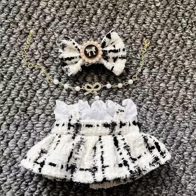 Luxury Chic Doll Clothes Set with Elegant Dress, Shirt, Bow & Necklace - Premium Outfit for Dress Up, Collecting & Gift Giving - Perfect for Kids, Doll Collectors & 18 Dolls (White)