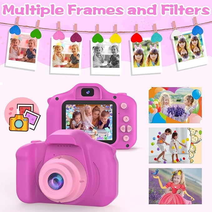 PROGRACE Kids Camera for Girls and Boys Ages 3-12, Toddler Digital Camera with IPS HD Screen, 1080P HD Video, 32GB SD Card, Perfect Birthday Purple