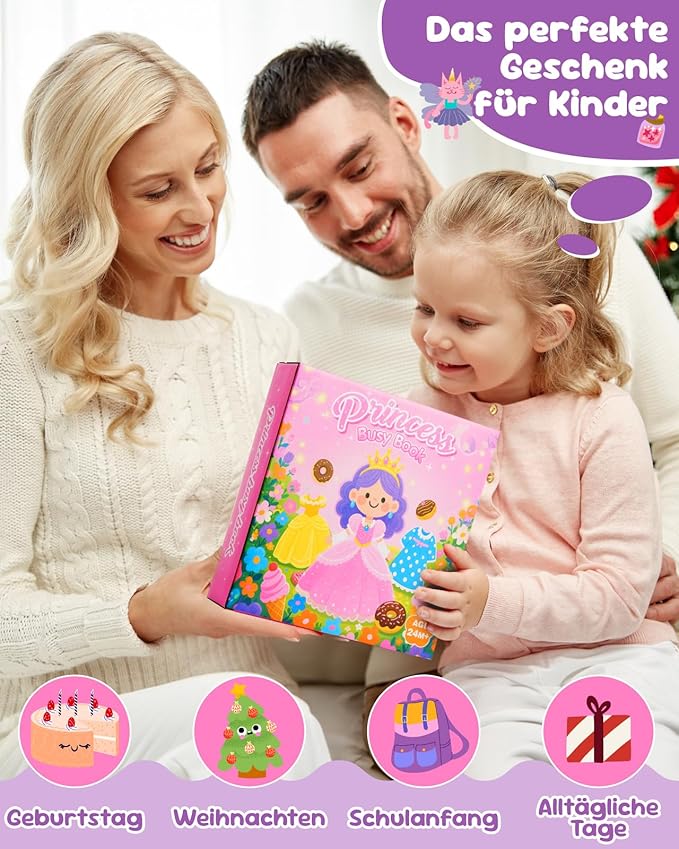 Princess Busy Board for Toddlers 2-4,Montessori Toys for 2 Year Old Girl,Educational Learning Sensory Activities Busy Book,Baby Travel Essentials for Airplane Car,Kid Birthday