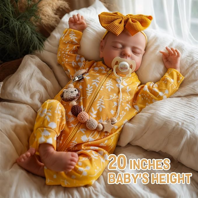 ADFO Lifelike Reborn Baby Dolls, 20 inch Realistic Newborn Real Life Baby Girl Dolls Soft Silicone Full Body Vinyl Girl Baby Dolls with Clothes and Toy Gift for Kids Age 3+