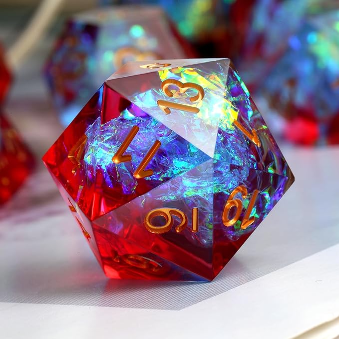 Shiny D&D Dice,DNDND Handmade Double Layers Sharp Edge Die with Gift Case for D&D Dungeons and Dragon Games (Red and Blue)