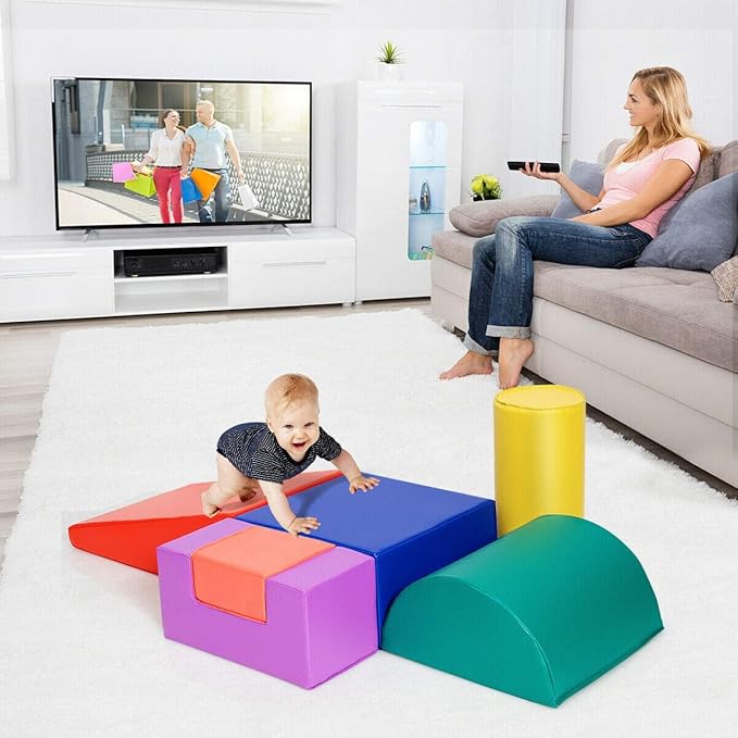 Costzon 6-Piece Kids Crawl and Climb Foam Play Set, Colorful Baby’s Foam Blocks to Crawling, Climbing, Walking, Children’s Educational Software Composite Toy for Toddlers, Preschoolers (Primary)