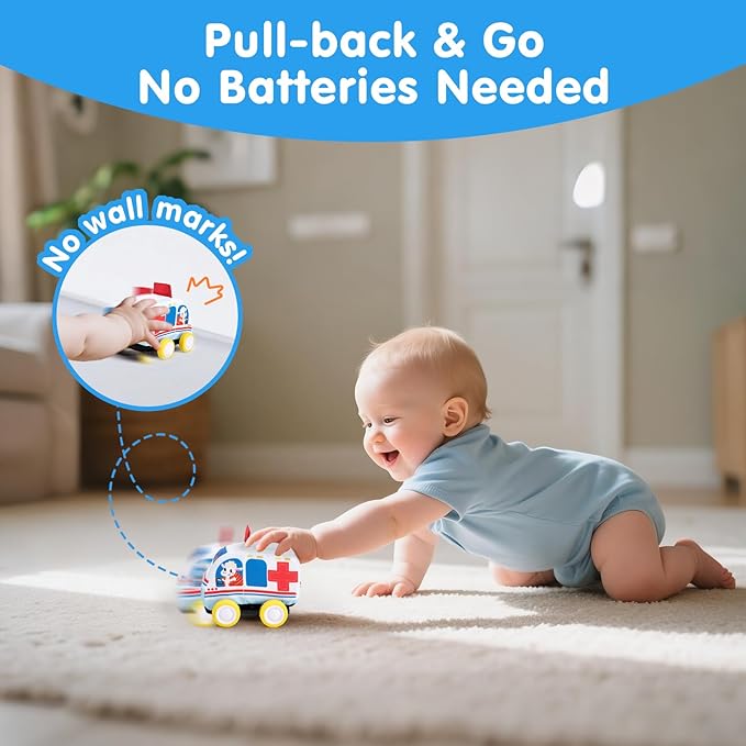 hahaland Baby Toys for 1 Year Old Boy Gifts - Soft Pull Back Cars, Sensory, Take-Along Cars Playset with Foldable Mat, 9 Month Old Baby Toys 6-12 Months Soft Toy Baby Gifts Christmas Stocking Stuffers