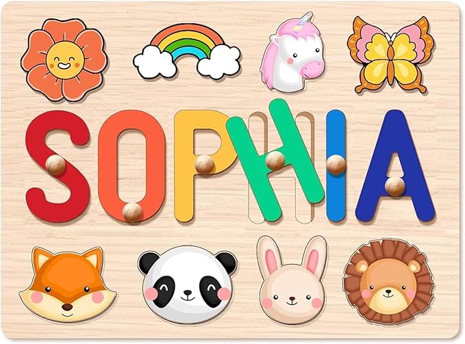 Baosity Personalized Name Puzzle for Kids, Custom Wooden Puzzles for Toddler 1-3, Baby Toddler Toys for 1 Year Old, Personalized Christmas Birthday Gifts for Boy & Girl