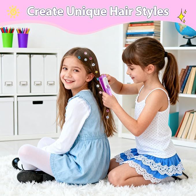 Hair Gem Stamper Kit, Bling Hair Jewels for Girls Toys, Hair Styling Tool with Reusable Shining Diamonds, Birthday Gifts Toys for Girls Ages 3 4 5 6 8-12 (Purple)