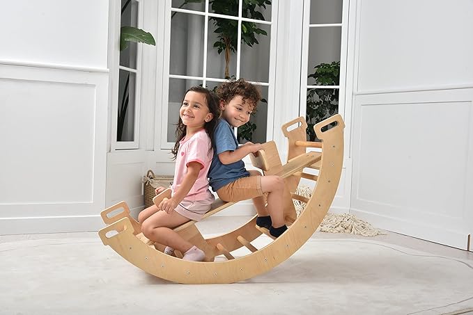 Avenlur Bailis Ultimate 3-in-1 Playset for Kids - Seesaw, Climbing Arch and Rocker - Waldorf and Montessori Climbing Toy for Children 2-6 Years - Toddler Climbing Toys (Natural)