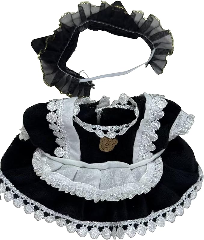 17cm Doll Clothes Set(No Doll), Hat & Overalls Set Dress for 17cm Labubu Suit, Cute Cloth for Dress up Unique Style Dolls Outfit Stylish Clothes for Labubu (Maid Dress)