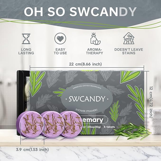 Aromatherapy Shower Steamers Birthday Day Gifts Rosemary - Swcandy 8 Pcs Bath Bombs Birthday Gifts for Women, Shower Bombs with Essential Oils, Relaxation Home SPA for Women Who Has Everything