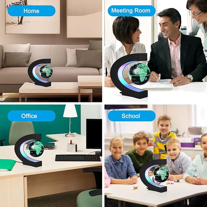 Magnetic Levitation Floating World Map Globe Multi-Color Changing Rotating Levitating Globe with LED Lights Office Home Desk Decoration Gadget for Friend Teacher Business Birthday Gift