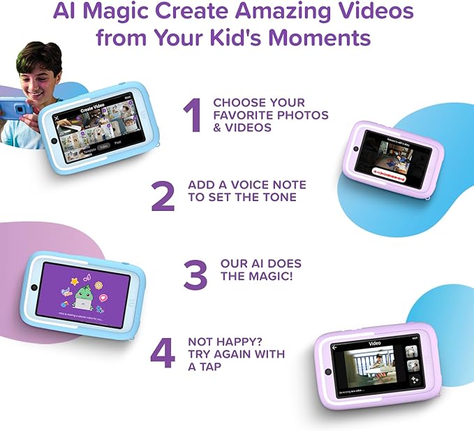 New AI Editor Camera for Kids myFirst Camera 50 Kids' Digital Camera 20MP Photos 1080P Video, Front & Selfie Lens Christmas Birthday Gifts for Boys & Girls Ages 4-15 Portable Travel Friendly (Purple)
