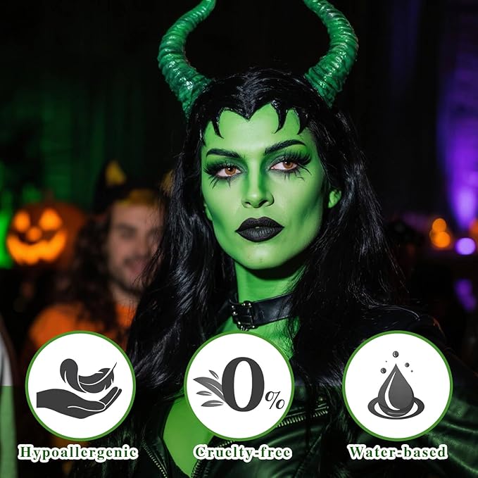 Witch Green Face Paint Stick,Water-Based Dark Green Body Paint Stick,Washable Face Painting for Elphaba Monster Hulk Camo Hunting Cosplay,Professional SFX Makeup for Halloween Costume,1.06 OZ