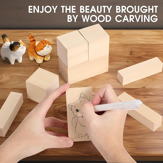 Claities 12 Pcs Basswood Carving Blocks Set, 3 Different Sizes (2x2x2, 4x1x1, 4x2x2 Inch) for Wood Carving Crafts