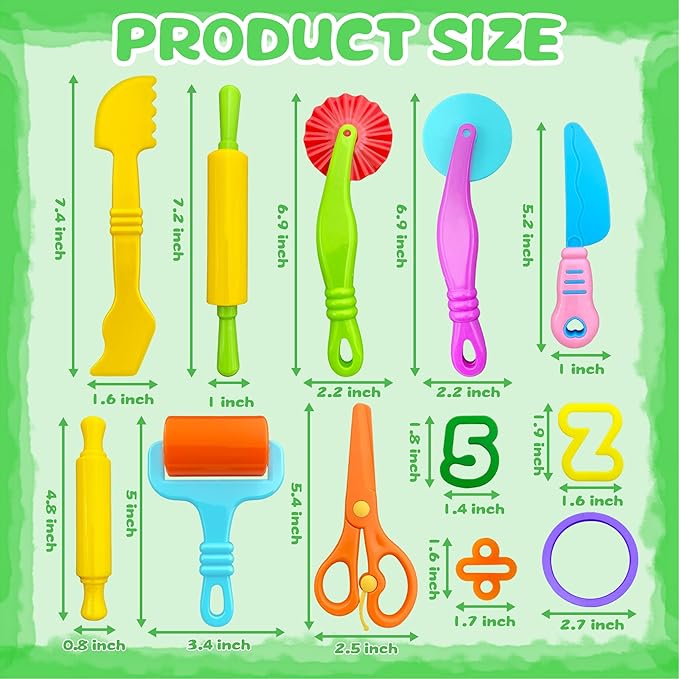 Dough Tools 55 PCS Dough Play Tools Set for Kids, Plastic Alphabet Numbers Shapes Cutters, Rollers, Scissors