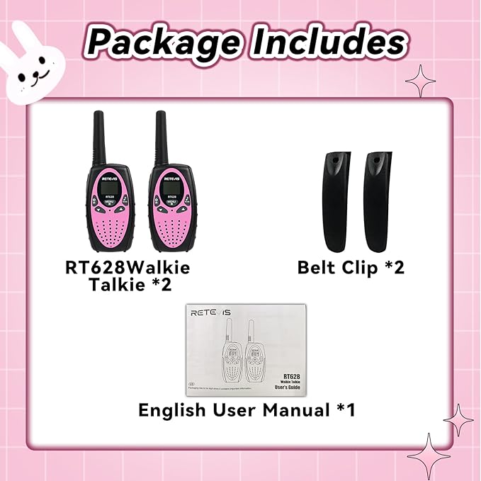 Retevis RT628 Walkie Talkies for Kids, Kids Toys for 6-12 Year Old Boy Girl, Long Range 2 Way Radio 22CH VOX,Toys Walkie Talkie for Birthday Gift, Outdoor Camping Family Trip(Black Pink 1 Pair)
