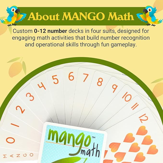 MANGO Math - Playing Cards - Educational Card Game Set of 12 Decks - Fun Learning Cards for Kids - Classroom Activities - Facts Practice Cards - Elementary School Teaching Materials