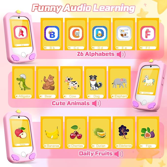 Kids Smart Phone, Phone for Kids Ages 3-12 | 2.8" Touchscreen, Dual Camera & Video Recording | Educational Learning Toy with Games & Music | Christmas Birthday Gift for Boys and Girls(Pink)