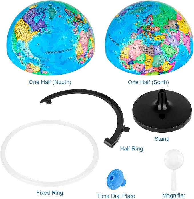 Wizdar 10'' World Globe for Kids Learning, DIY Assemble Educational Rotating World Map Globes Large Size Decorative Earth Children Globe for Classroom Geography Teaching, Desk and Office Decoration