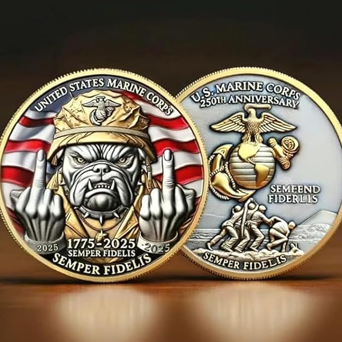 USMC 250th Anniversary Challenge Coin – Double-Sided Marine Corps 250th Coin, Military Collectible for Veterans, Army Navy Marine Gift for Men