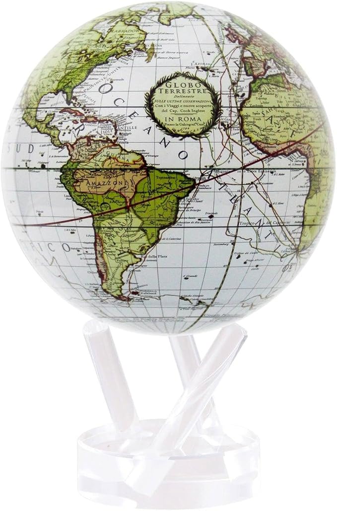 MOVA Globe – Antique Terrestrial White 4.5” | Solar-Powered Spinning Globe for Desk or Shelf | Vintage Map Decor | No Batteries or Cords
