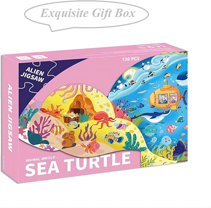 PINU Jigsaw Puzzles for Kids Ages 3-5, 6-8, 8-10, Children Colorful Fun Animal Shaped Puzzle Learning Educational Toys Gifts Games for Boys and Girls (Sea Turtle-136 PCS)