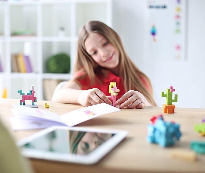 PIXIO Tropic - Tiny Magnetic Blocks Building Toy in The Pixel Art Style with Free App - 5/16" Plastic Cubes with 6 Magnets Inside - Open Ended Toy - Creativity Toy for Ages 6+ - 60pcs