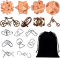 Rileryan 16 PCS Wooden Metal Brain Teasers for Adults 3D Brain Teasers Wooden Cube