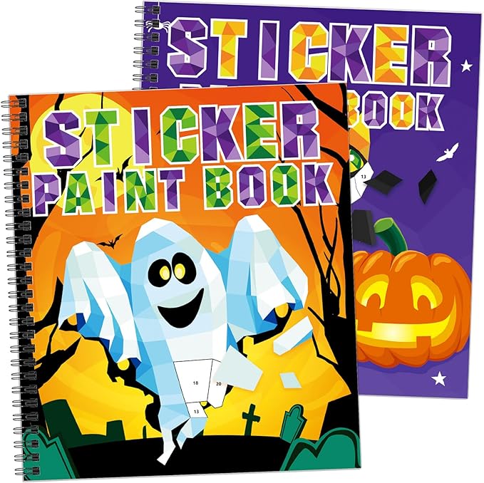 TBEEJ 2PCS Halloween Crafts for Kids Ages 4-8 Sticker Paint Books Includes Pumpkin Mummy Witch Monster and More Designs Gift Party Create 20 Pictures?Sticker Sheets are Separate?