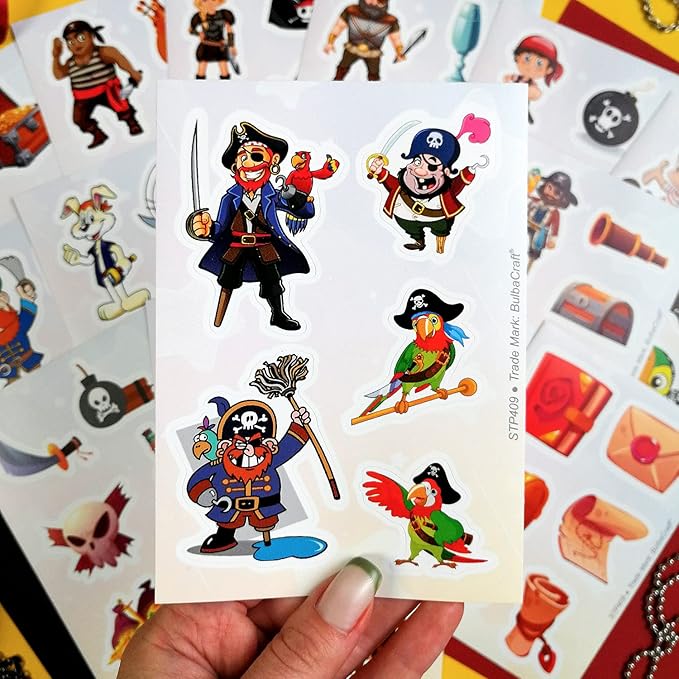 BulbaCraft 100Pcs Pirate Stickers, Skull and Crossbones Stickers, Pirate Party Favors, Gifts for Women & Men