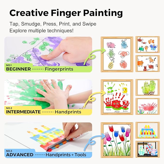 Jar Melo Washable Finger Paints for Toddlers, 12 Colors Large Capacity (2.1fl oz), Non Toxic Baby Paint for Hand and Feet, Safe Art Supplies, Preschool Learning Gifts for Kids Age 2+