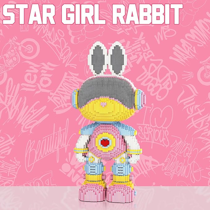 Rabbit Animal Micro Building Blocks Set for Adults Space Girl Cute Large Sets Toys Gift Kids 7550 Pieces 55cm High Series