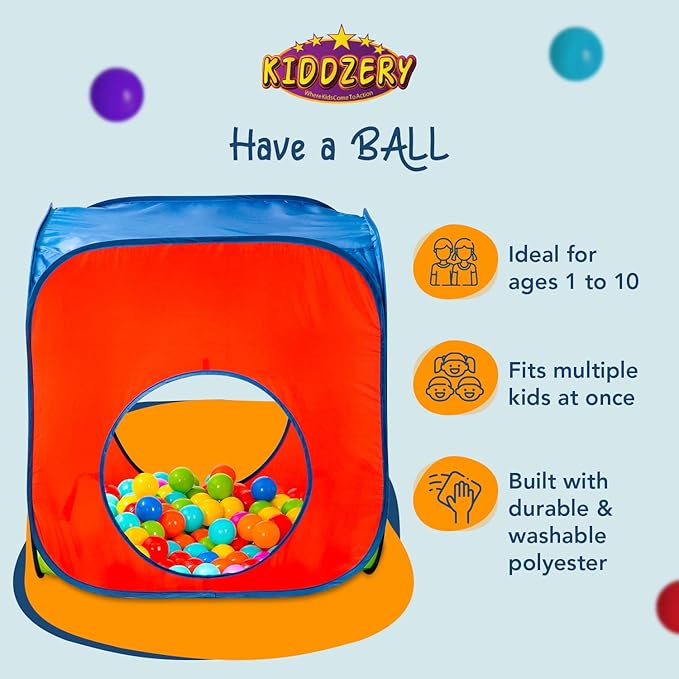 Kiddey 3-in-1 Kids Pop-Up Play Tent, Crawl Tunnel, & Ball Pit Set with 50 Play Balls - 3 Piece Durable Pretend Playhouse Tent for Boys, Girls, Toddlers & Pets - Indoor & Outdoor with Carry Case