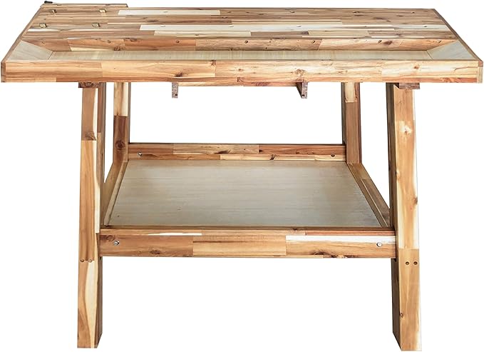 Olympia Tools 48-Inch Acacia Hardwood Workbench with Drawer - 330lbs Weight Capacity Heavy Duty Portable Wood Work Bench Table for Garage, Workshop, Home Storage - Woodworking Wooden Workbenches