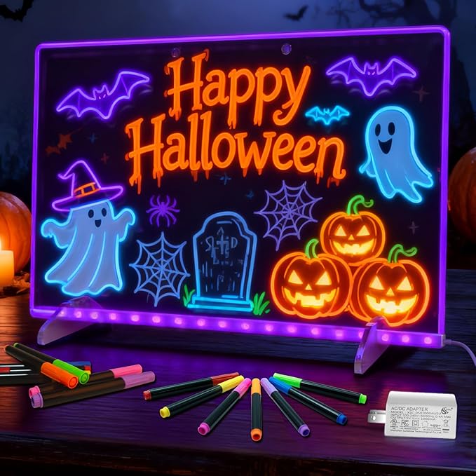 Led Drawing Board with 13 Lighting Effects, 13.7"X10" Doodle Glow LED Note Board, Gift Toy for Kids/Girls/Teens, Arts & Crafts for Girls and Boys with Fluorescent Pen 14 Colors