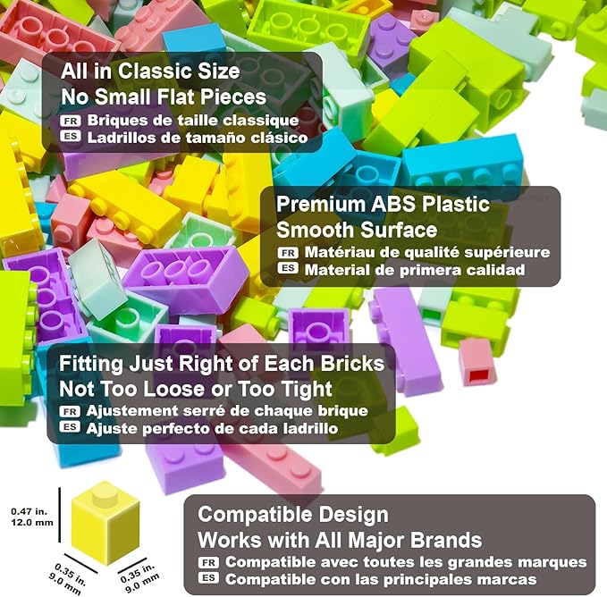 Building Bricks 1000 Pieces in Pastel Colors, Classic Building Blocks Toys & Gifts for Boys & Girls Aged 4+
