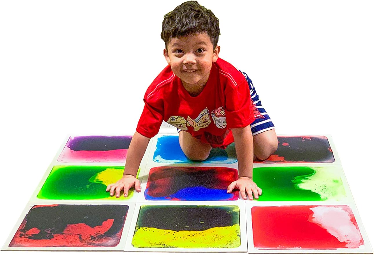 Art3d Liquid Sensory Floor Decorative Tiles,15.8"x15.8" Square, Colorful, 4 Tiles