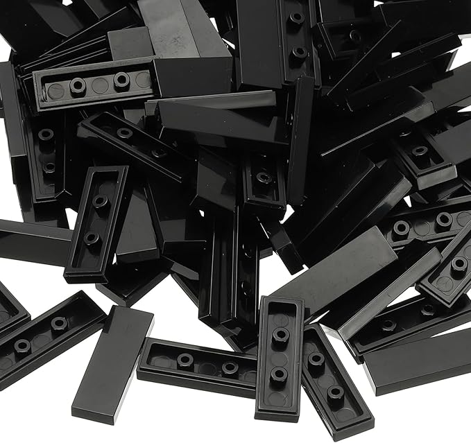 PATIKIL 122 Pcs Flat Blocks Bulk, 1x3 Square Black Classic Tiles Smooth Surface Mini Building Blocks Accessories Compatible Bricks Kits for Building Floor Walls Mosaic Pixel Arts