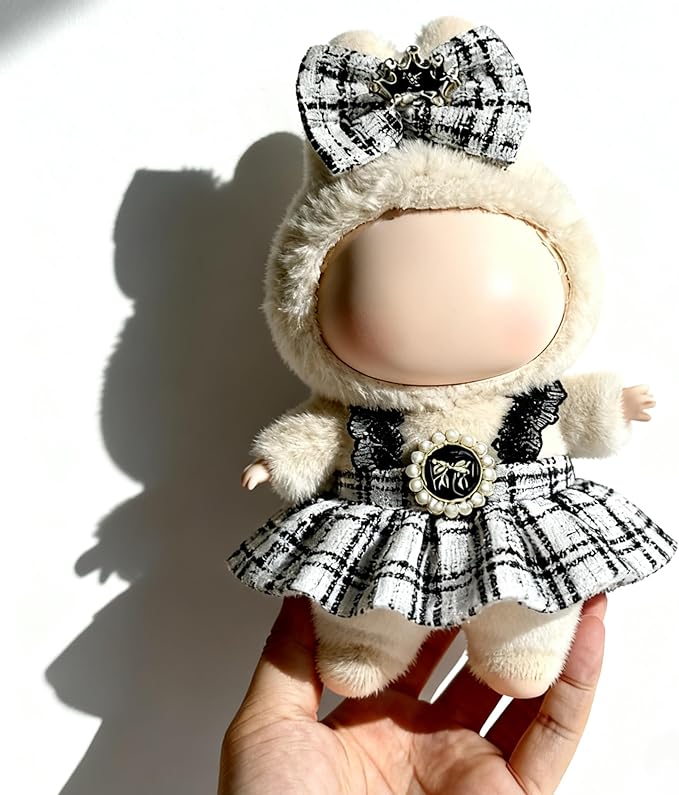 Clothes for LABUBU 17cm Doll (NO Doll), Outfit for LABUBU, Dress and Hairpin Set for LABUBU Dress Up, Fashion and Premium Dolls Accessories for LABUBU (Style A)