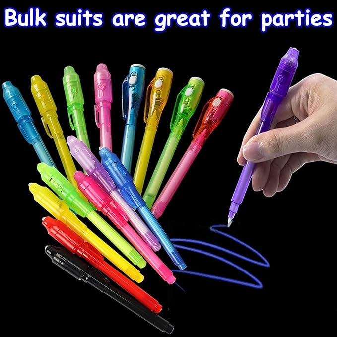 iGeeKid 24 Pack 2 Style Invisible Ink Pen with UV Black Light Party Favor for Kids 8 12 Secret Spy Pens Magic Disappearing Ink Markers Clasroom Prize Birthday Gifts Halloween Goodie Bags Stuffers