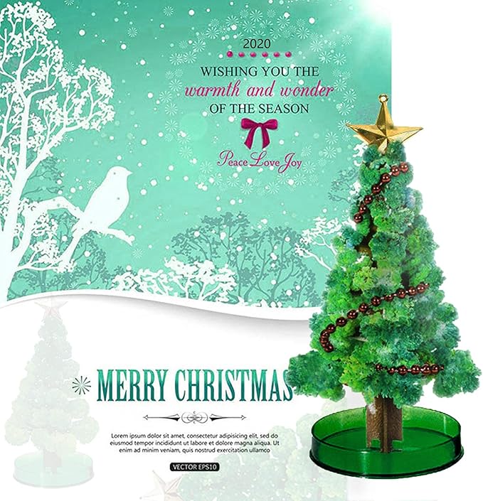 2PCS Magic Growing Christmas Tree, Crystal Christmas Tree, Green Colorful Presents Novelty Kit for Kids, Funny Educational and Party Toys DIY Christmas Decorations