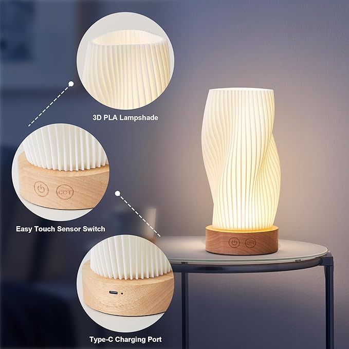 Battery Operated Portable Desk Lamp Set of Two, Dimmable Cordless LED Table Lamp,3 Colors & Memory Function, Modern Rechargeable Bedside Lighting for Living Room, Bedroom, White, 8.6inch