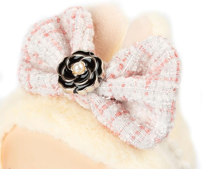 17cm Doll Outfits for Labubu - Luxury Chic Style Set for 17cm Dolls, Premium Doll Clothes with Accessories - Pink Plaid Tweed Dress + Black Necktie + Plaid Bow (Clothes Only)