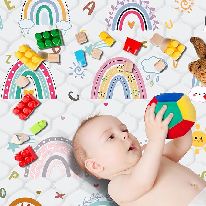 Baby Play Mat，Thick Soft 47" X 47" Playpen mat, Non-Slip and Machine Washable Baby Play Mats for Floor，Crawling Mat for Babies, Toddlers & Infants to Play and Learn (Rainbow)
