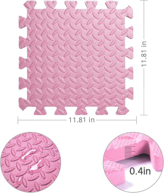 Foam Play Mat for Baby, 0.4 Inch Thick Foam Interlocking Floor Mats, Soft Non-Toxic Baby Playmat, Solid Colored Puzzle Play Mat Kids Floor Mats, 16 Tiles, Pink/Loli Pink
